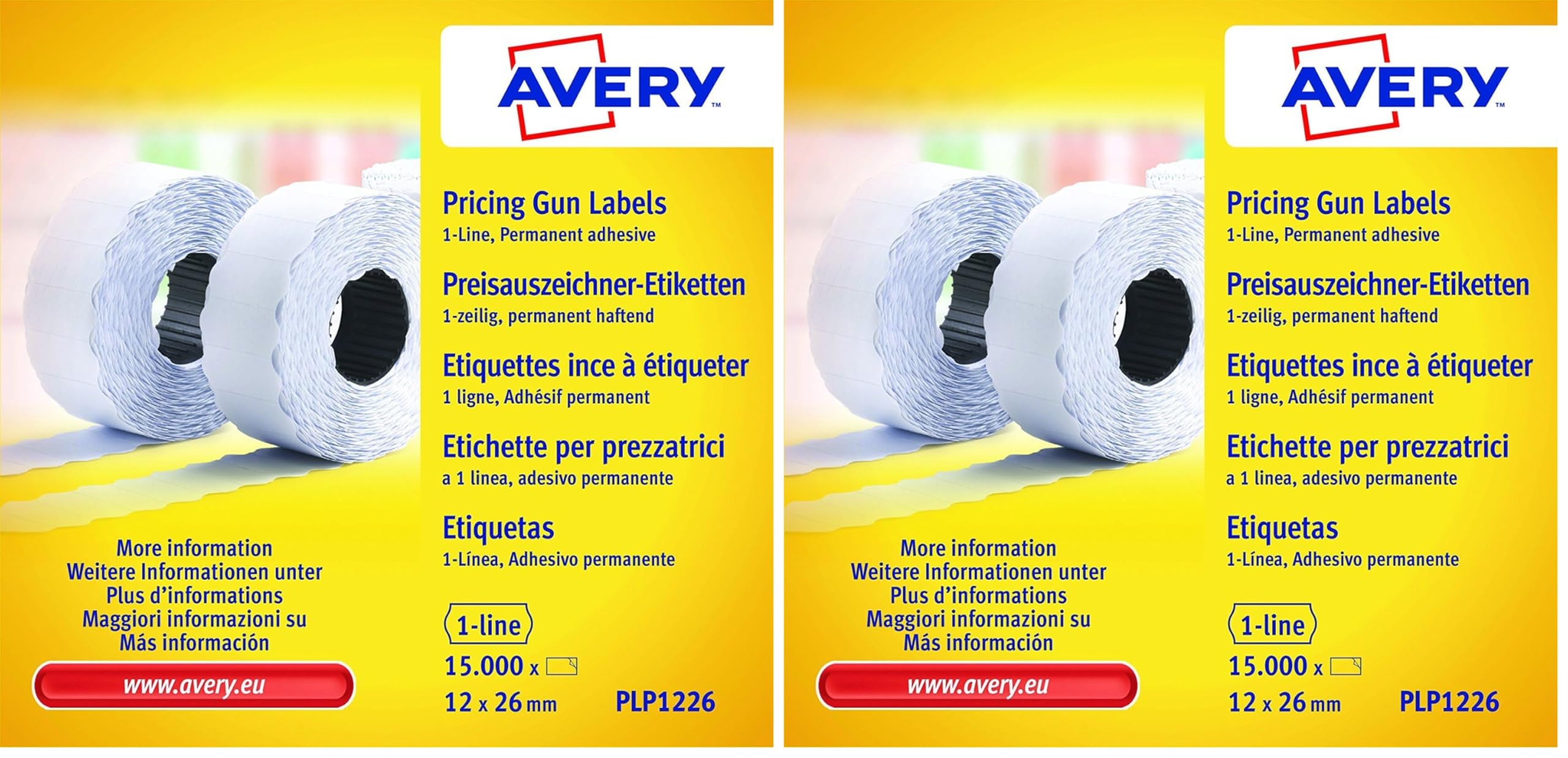 Avery Rouleaux de 1500 Étiquettes Blanches Adhésif Amovible 26x12mm - 10 Rouleaux (Lot de 2)