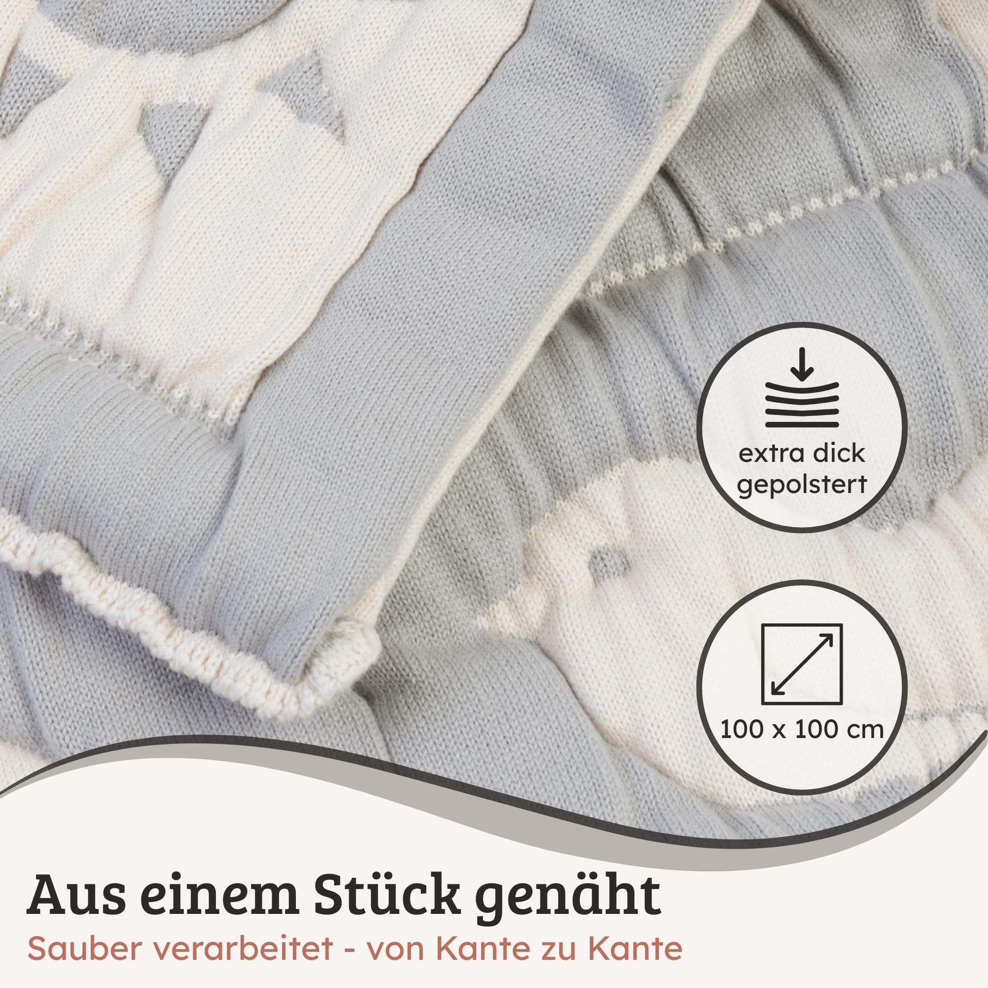 Spieldecke Baby 100 × 100 cm – Wendbar & Gepolstert | Waschbare Krabbeldecke – ideal für Tummy Time, Rollen & erste Entdeckungen – Oberstoff aus 100 % Bio-Baumwolle