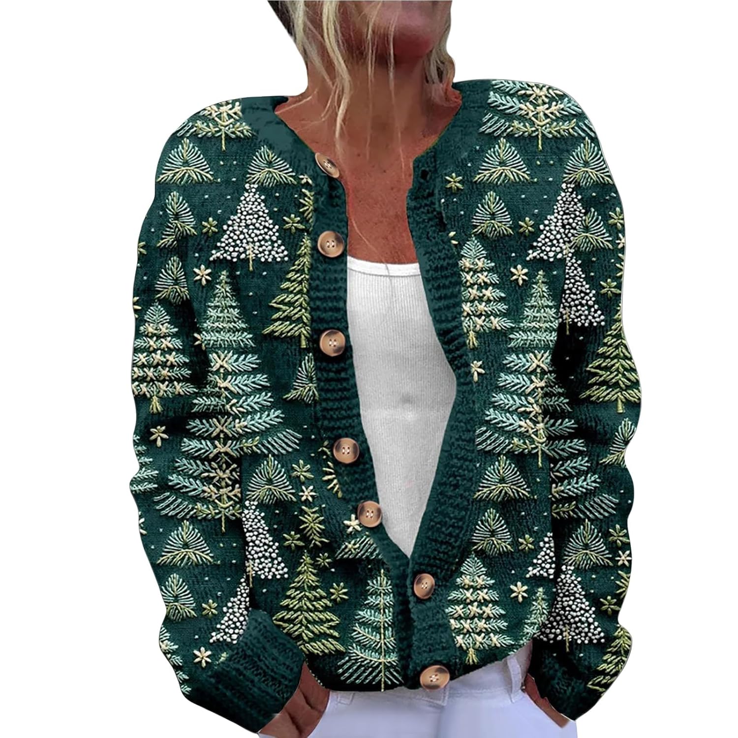 Ugly Christmas Sweaters for Women Plus Size Vintage Santa Funny Cardigan Button Up Floral Tops Santa Xmas Clothes