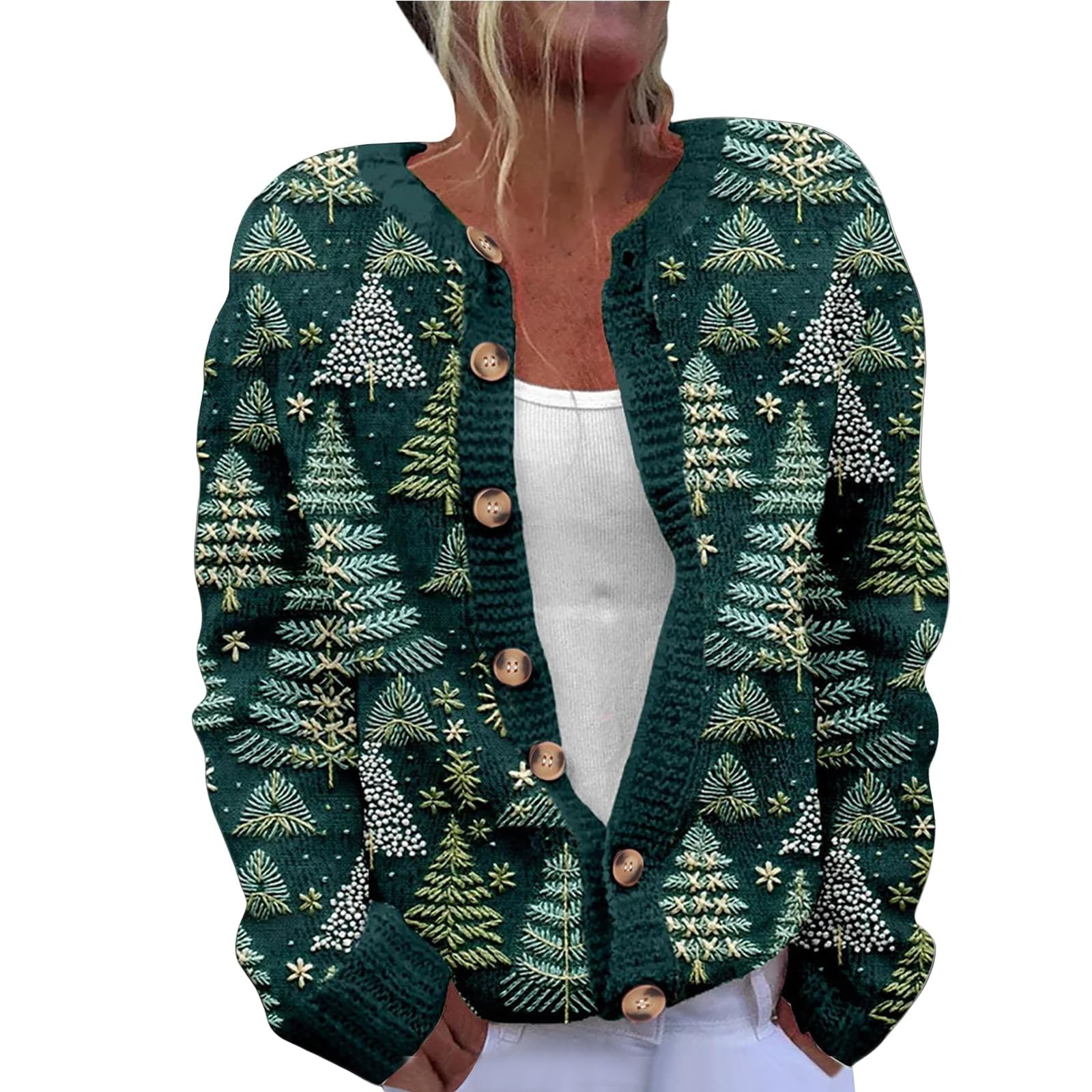 Ugly Christmas Sweaters for Women Plus Size Vintage Santa Funny Cardigan Button Up Floral Tops Santa Xmas Clothes