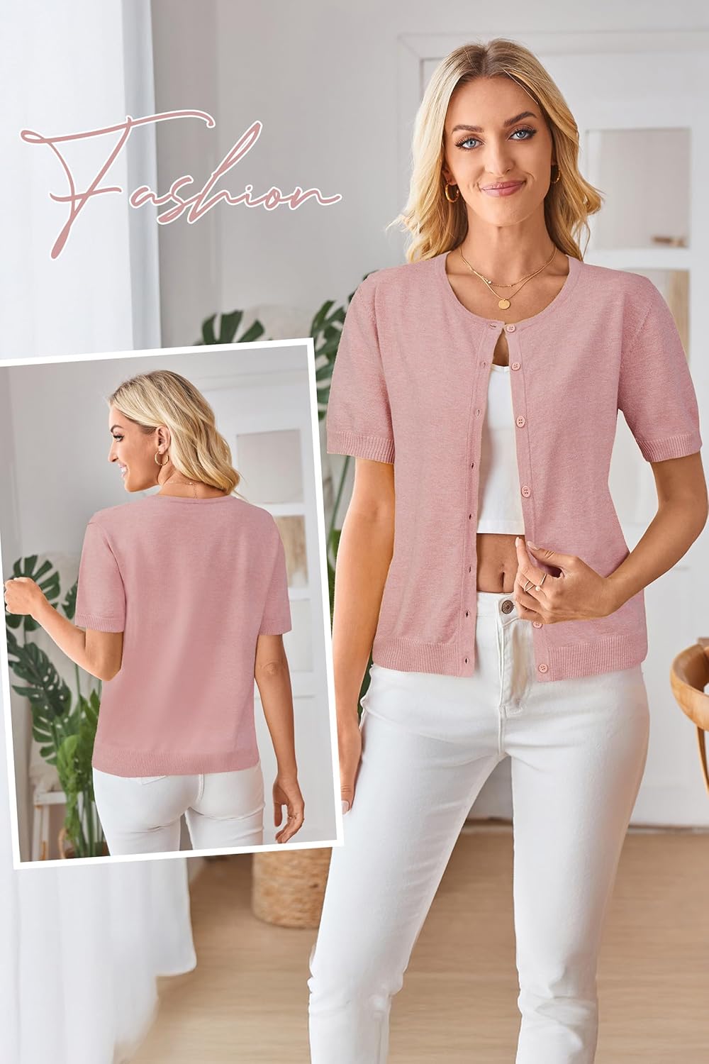 Arach&Cloz Women's Lightweight Short Sleeve Business Casual Cropped Cardigan Tops - Image 5