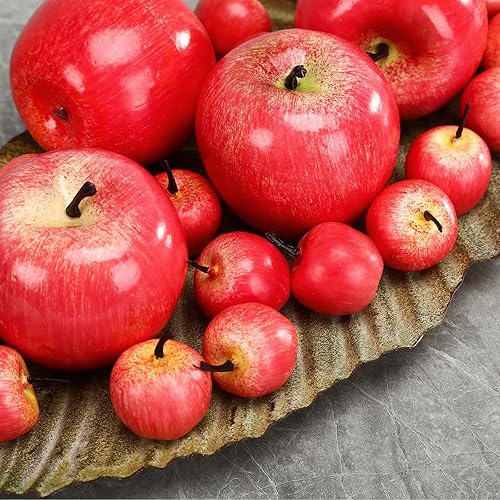 Miniatura 6 de BigOtters Manzanas rojas artificiales, 30 manzanas rojas falsas, simulación realista para el hogar, casa, cocina, mesa, cesta, fotografía,