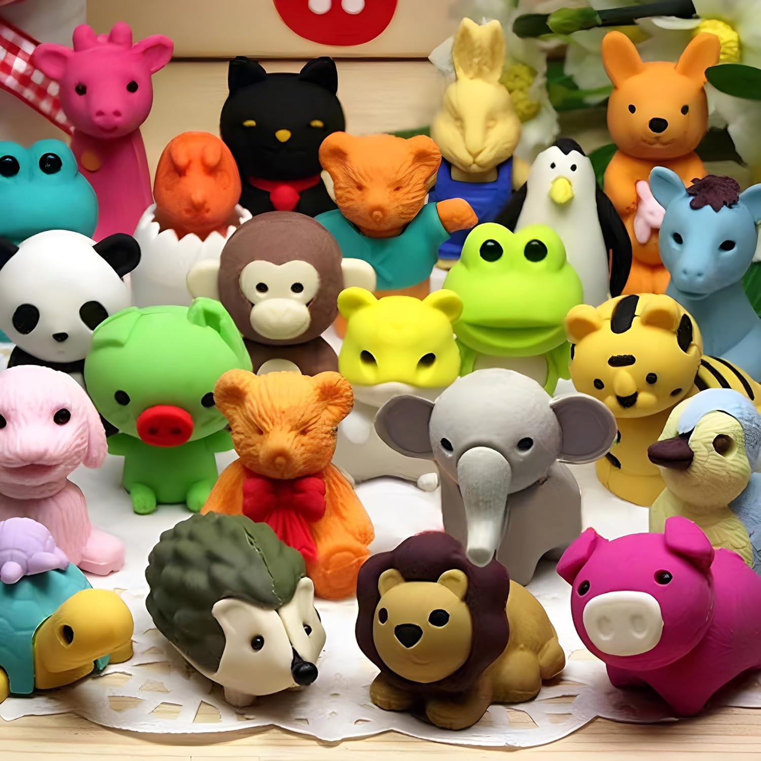 34 pcs Animal Erasers for Kids Desk Pet, Puzzle Erasers 3D