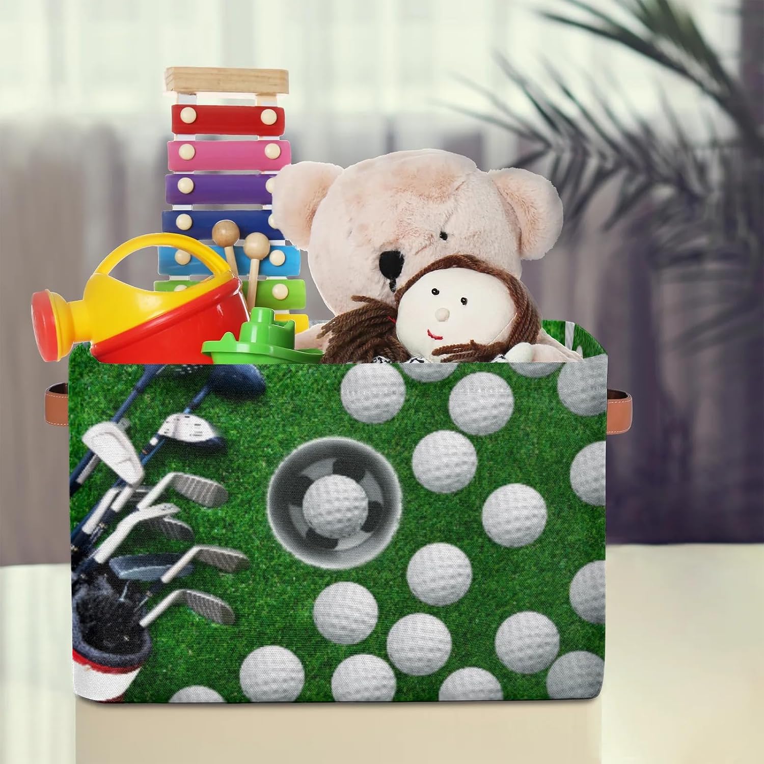 Golf Training Storage Basket Cube Sport Ball Large Toys Storage Box Bin with Handle Collapsible Closet Shelf Cloth Organizer for Nursery Bedroom,15x11x9.5 in,1 Pack