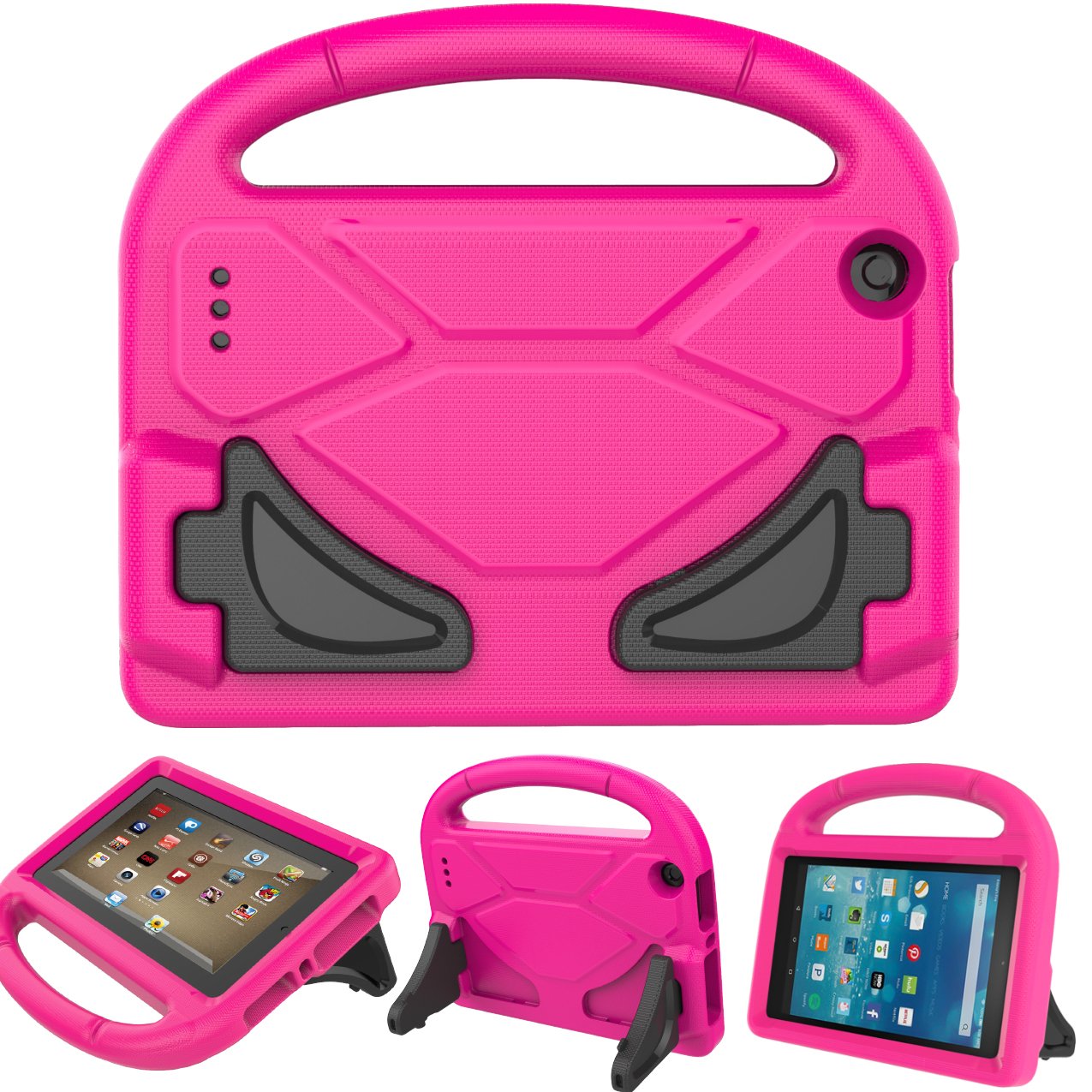 BEARS VS BABIES Fire 7 2015 Case with Screen Protector, Kids Friendly Light Weight Convertible Handle Stand Cover Shock Proof Case for Amazon Fire 7 Tablet(5th Generation 2015 Release) Rose Red