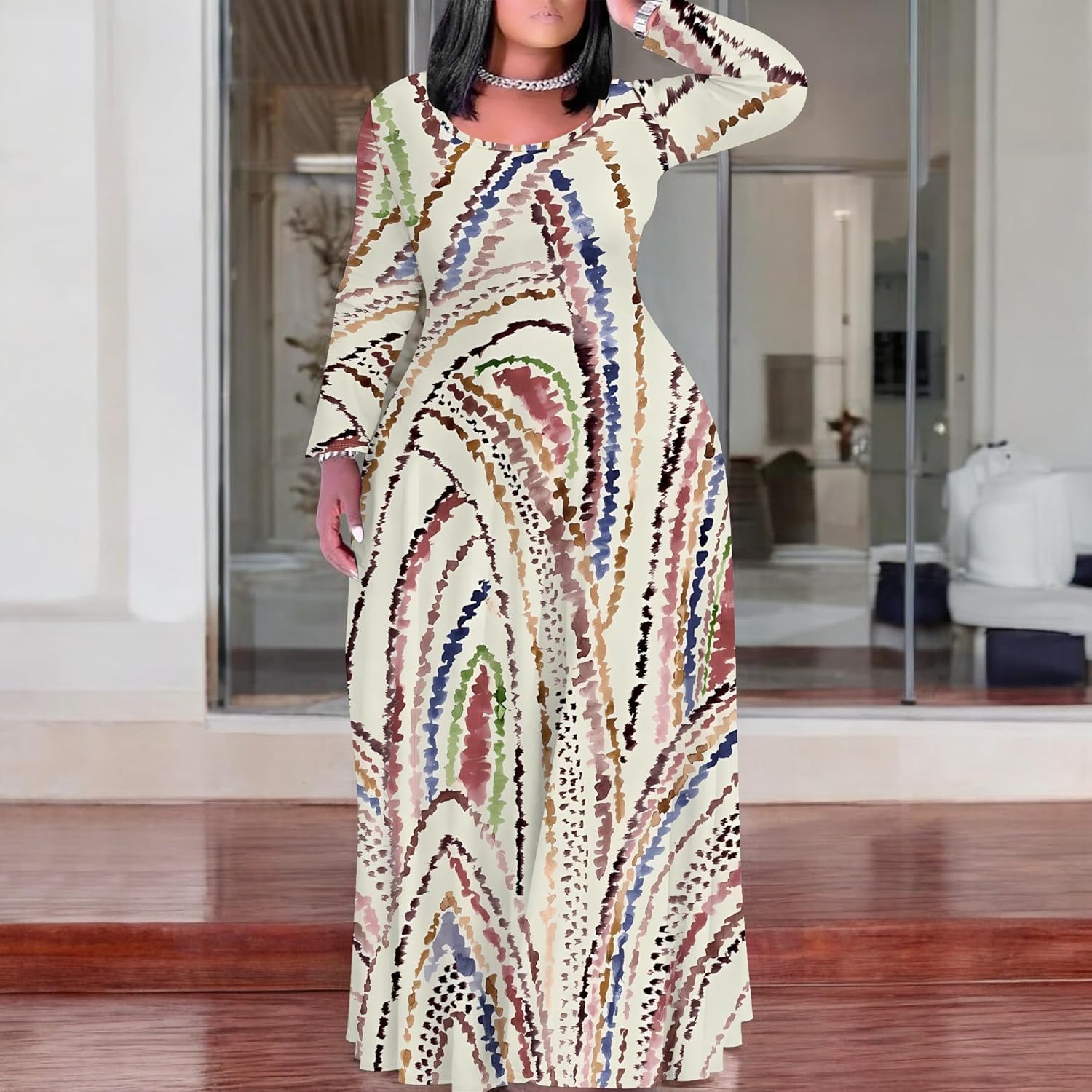 Plus Size Maxi Long Dress Sexy Outfits for Women Printed Loose Cute Dress - Image 3