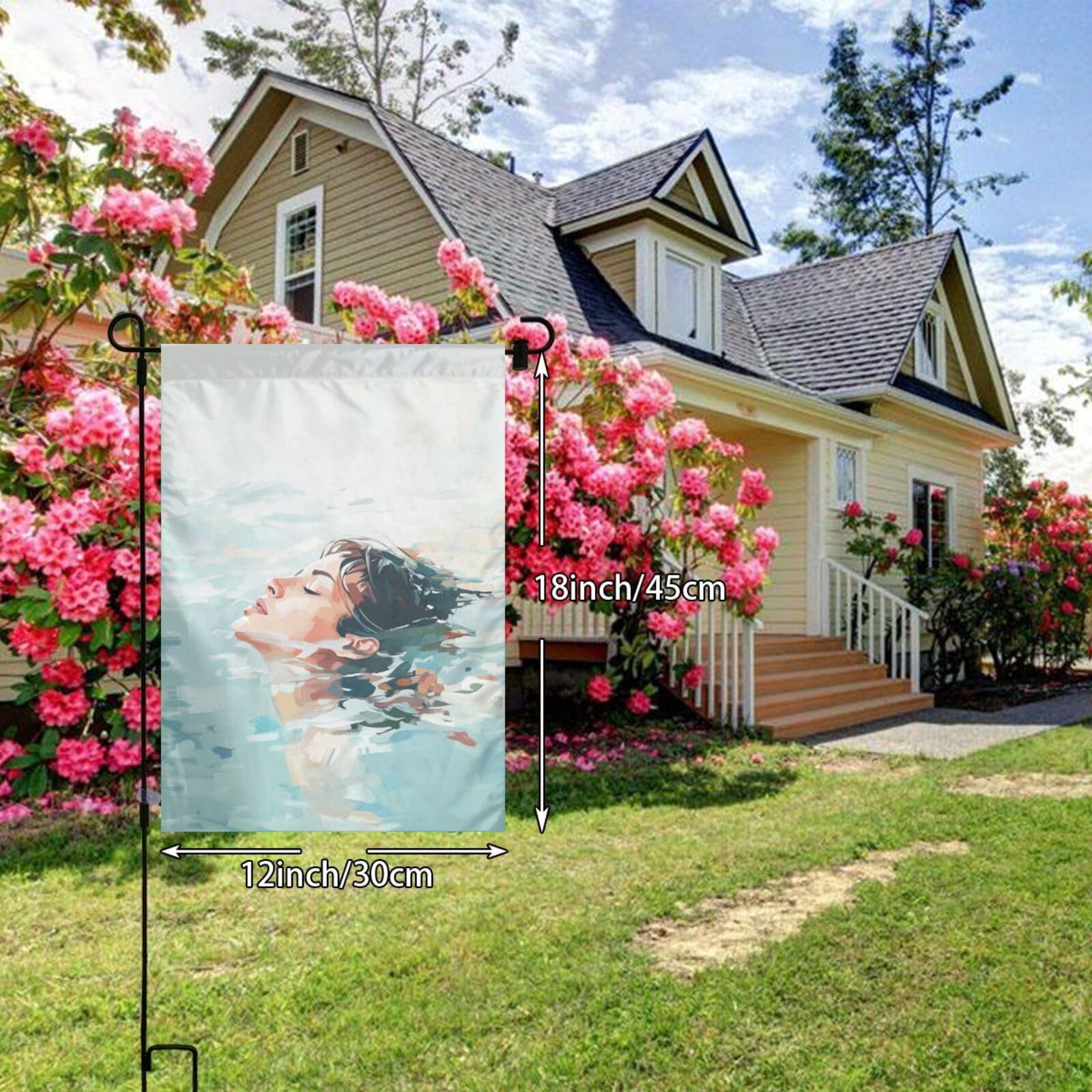 Abstract Woman Swimming In The Sea Garden Flag 12x18 Vertical Double Sided Farmhouse Holiday Outside Decorations Yard Flag