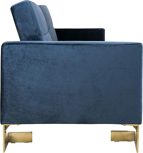 Miniatura 6 de Safavieh Inicio Tribeca Glam Sofá cama plegable de terciopelo azul marino y latón Azul marino/latón,Rubor /