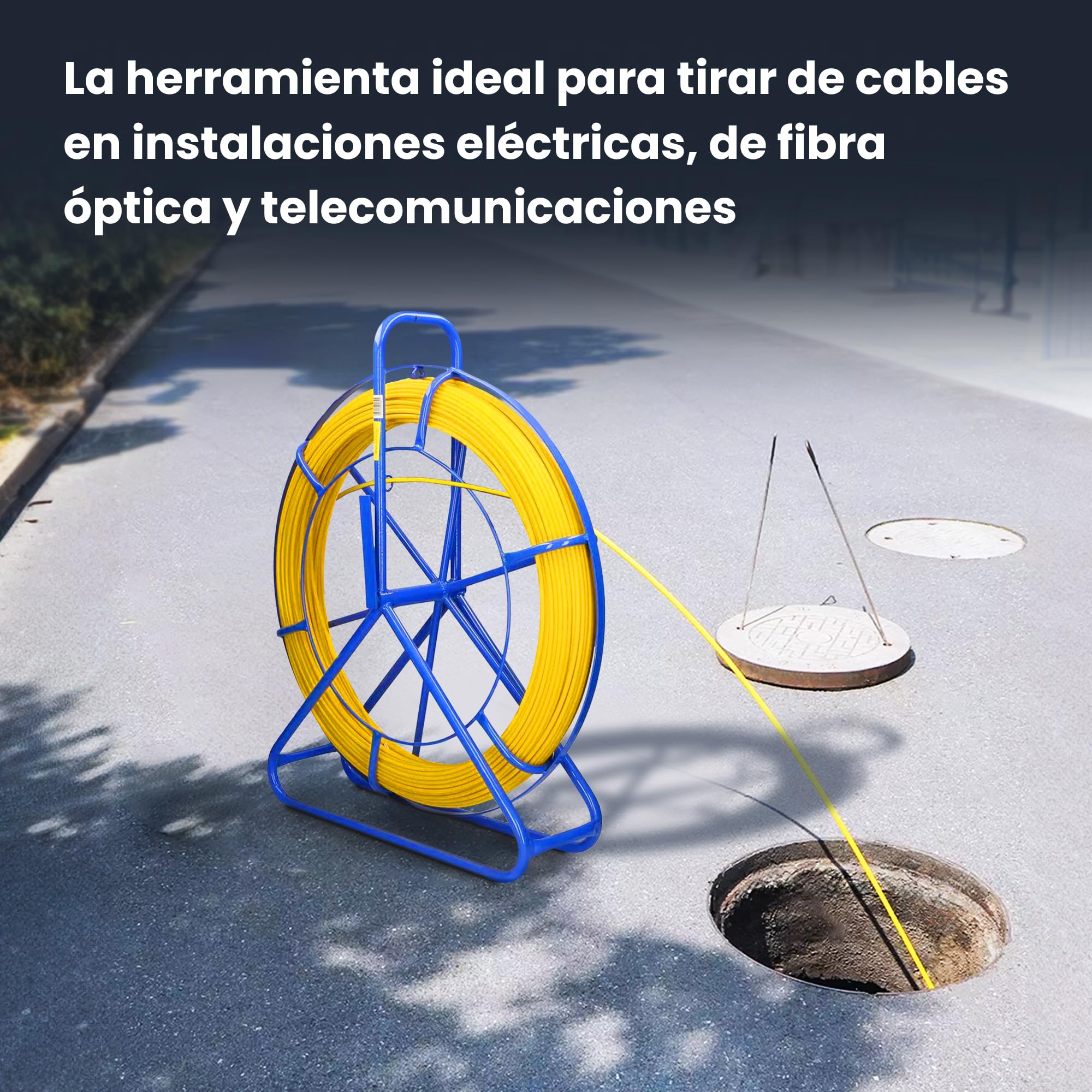 Extralink FRP varilla de fibra de vidrio de 6mm de diámetro 50m, tubo vacío con soporte para rodillos y freno, resorte retráctil con alta elasticidad y resistencia, accesorios de cable de fibra de