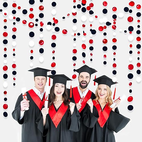 Miniatura 3 de Guirnalda de puntos circulares rojos, negros y blancos, de 46 pies, para colgar, para graduaciones, cumpleaños, despedida de soltera, compromiso,