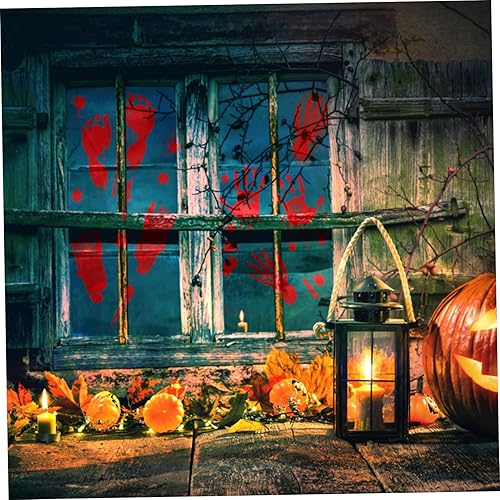 Miniatura 6 de Calcomanías de Halloween para ventana, 6 hojas de calcomanías de huellas de manos sangrientas, calcomanías realistas de zombi, calcomanías