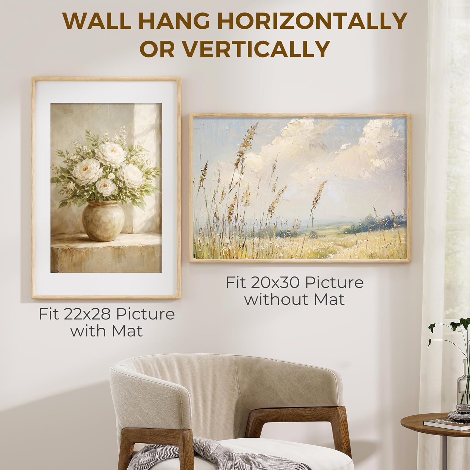Acovy 20x30 Solid Wood Picture Frame, Natural White Oak Wood Photo Frame with Tempered Glass, Mortise and Tenon Rounded Corner 20 x 30 Wooden Frame Matted to 16x24 Photos, Wall or Tabletop Display