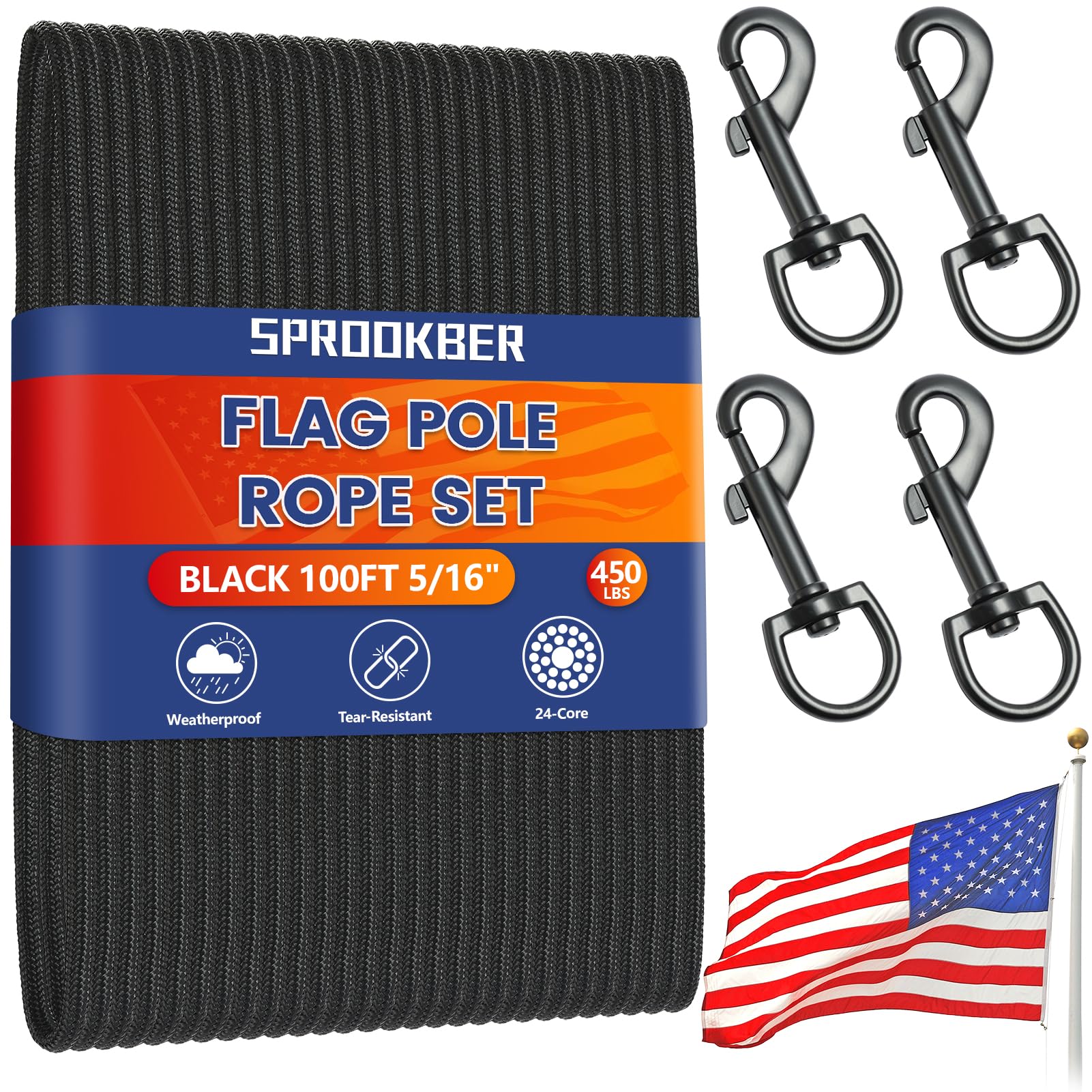 Drisse en nylon de 0,6 cm robuste pour mât de drapeau extérieur