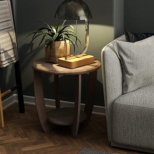 Miniatura 11 de Mesa auxiliar rústica de granja con estante de almacenamiento, mesa auxiliar francesa para familia, comedor o sala de estar, espacios pequeños, Mesa