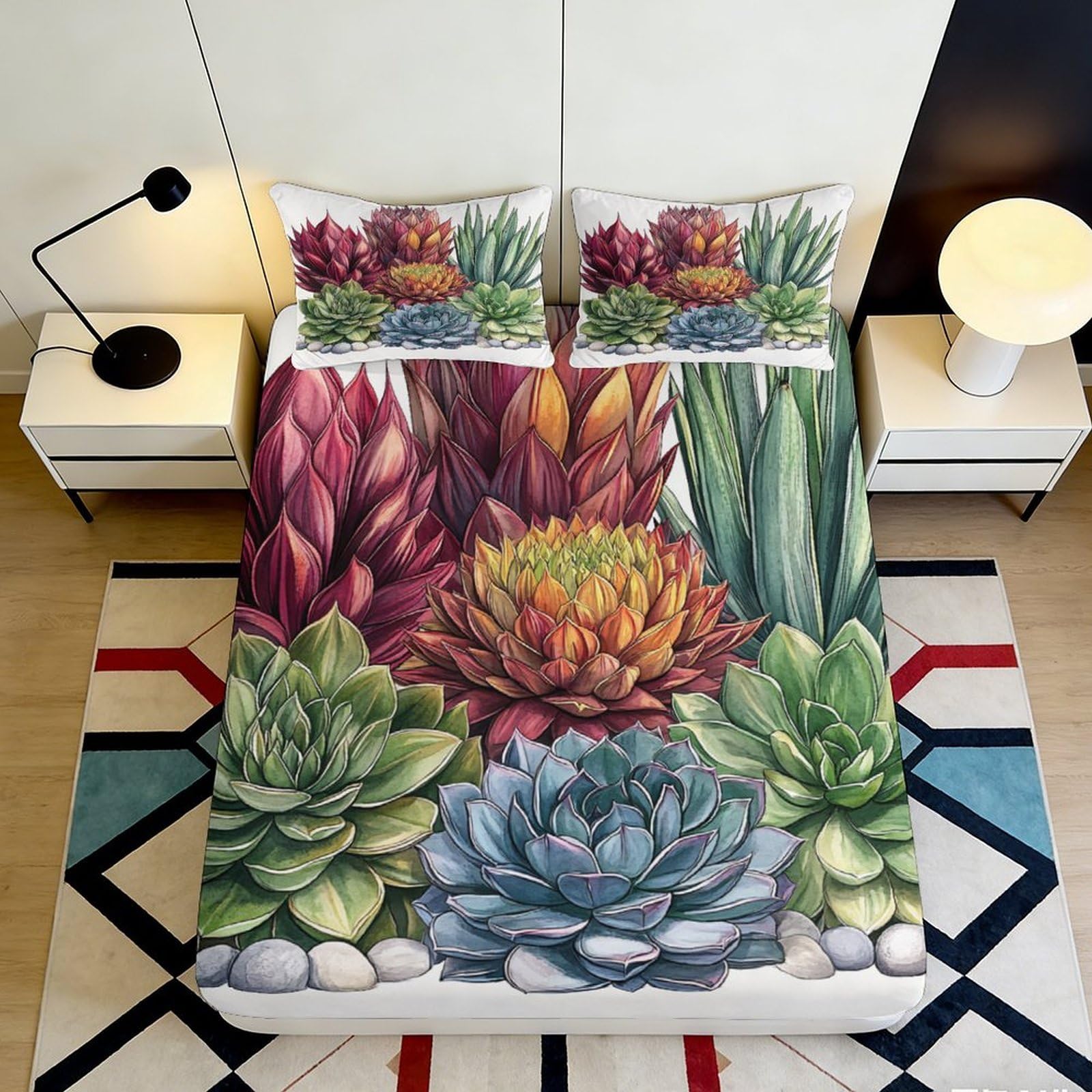 Uxinyoume Style-5 3D Printed Succulent Garden Fitted Sheet Microfiber Soft Breathable Cactus Mattress Cover Bedroom Decor Protection 90X200x25cm