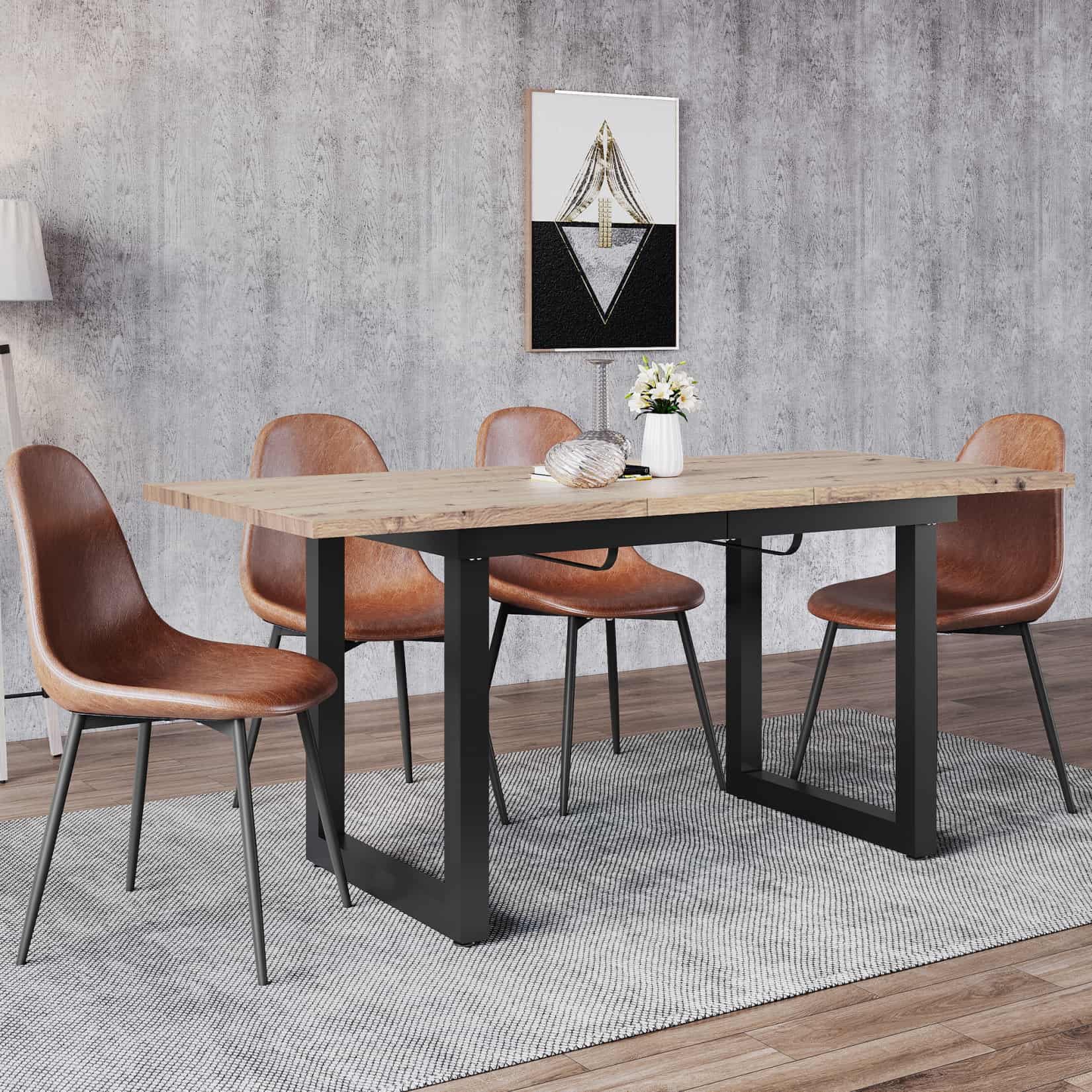PUGSDRLY Table a Manger Extensible,Table Salle à Manger Rectangulaire Multifonctionnelle,Moderne Minimaliste,pour Bureau, Salon,L140/180*W80*H75cm (Natural)