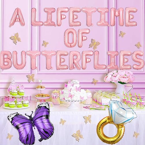Miniatura 2 de Decoraciones de mariposas para despedida de soltera, suministros de mariposas para toda la vida, pancarta de despedida de soltera, calcomanías de