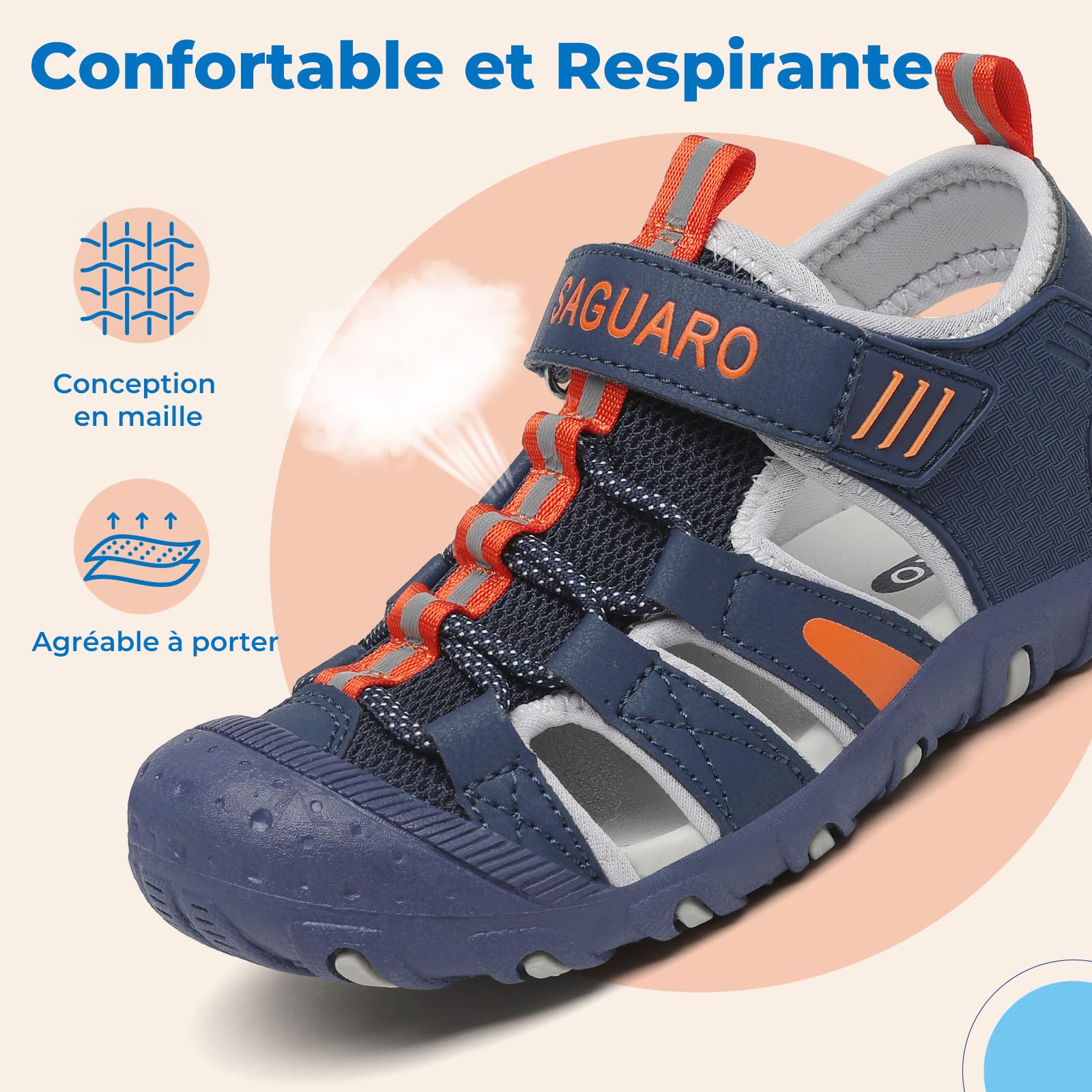 SAGUARO Sandales Garçon d’Été à Bout Fermé Enfant Chaussures Outdoor Antidérapantes et Respirantes Sandales,25-38