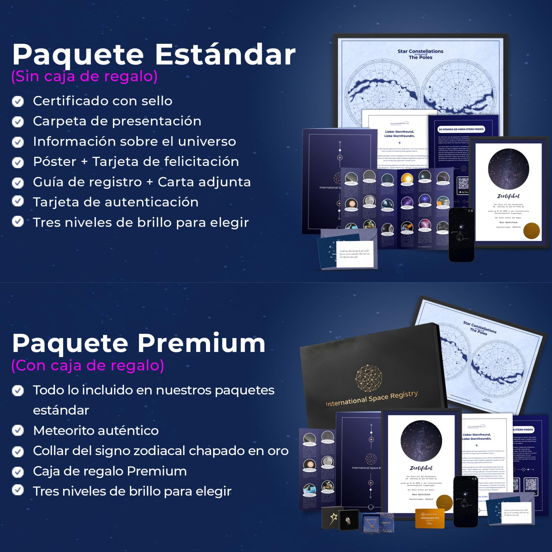 Regala una estrella con nombre - Compra una estrella - Estrella visible garantizada - International Space Registry (estrella luminosa)