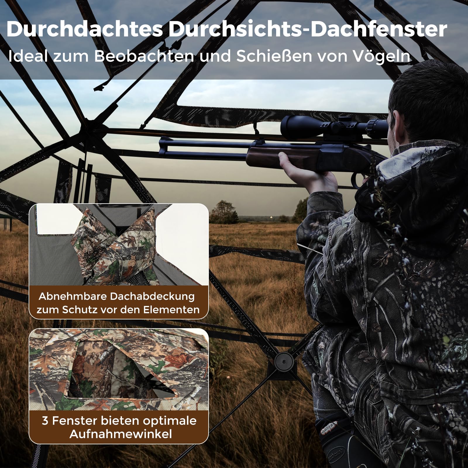 GYMAX Jagdzelt 360° Durchsichtiges Tarnzelt – Faltbar, 148x148x170 Cm, Für 2–3 Personen, Mit Tragetasche & Heringen GYMAX Jagdzelt 360° Durchsichtiges Tarnzelt – Faltbar, 148x148x170 Cm, Für 2–3 Personen, Mit Tragetasche & Heringen