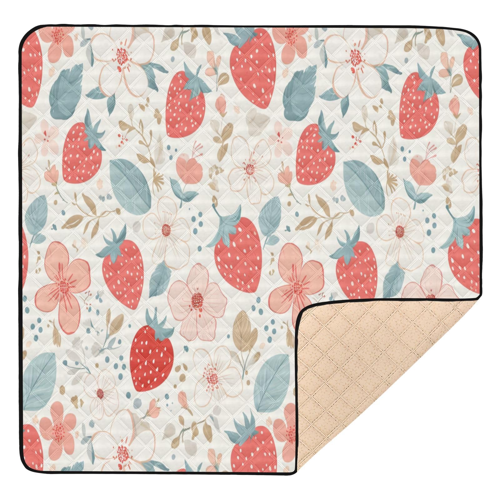 Kigai Strawberries Baby Play Mat for Floor and Playpen 50x50 inch Non-Slip Baby Activity Playmat Waterproof Foldable Crawling Mat for Infants Toddlers