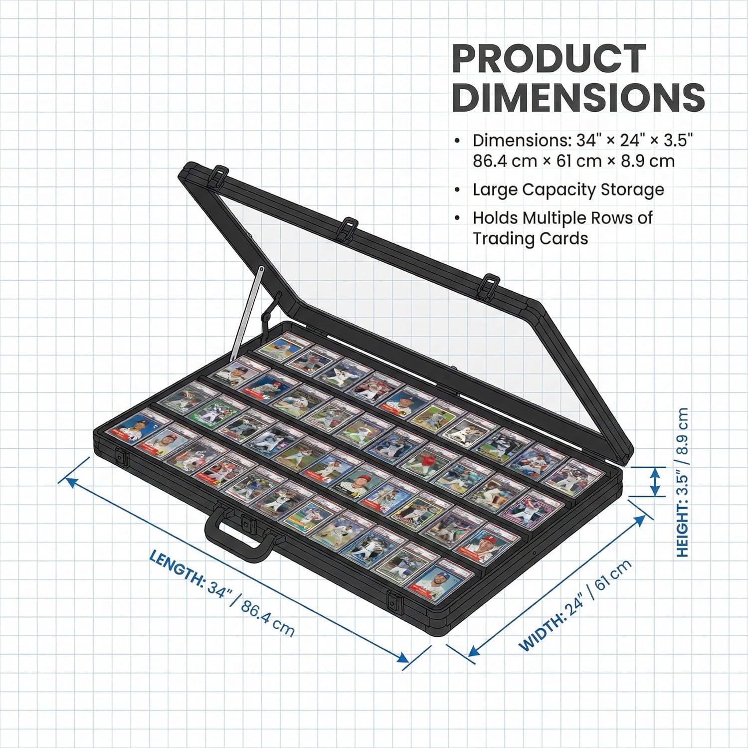 Card Display Case Aluminum Trade Show Display Case Large Portable Trading with Lock for Collectibles, Sports Cards. 34IN x 22IN - Silver