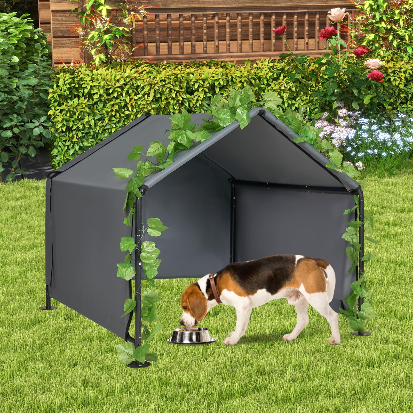 Grande riparo per cani – Tenda da esterno per animali domestici con porte aggiornate, tettoia esterna per sole e pioggia, per cani, gatti, piccoli animali e bestiame con copertura antipioggia