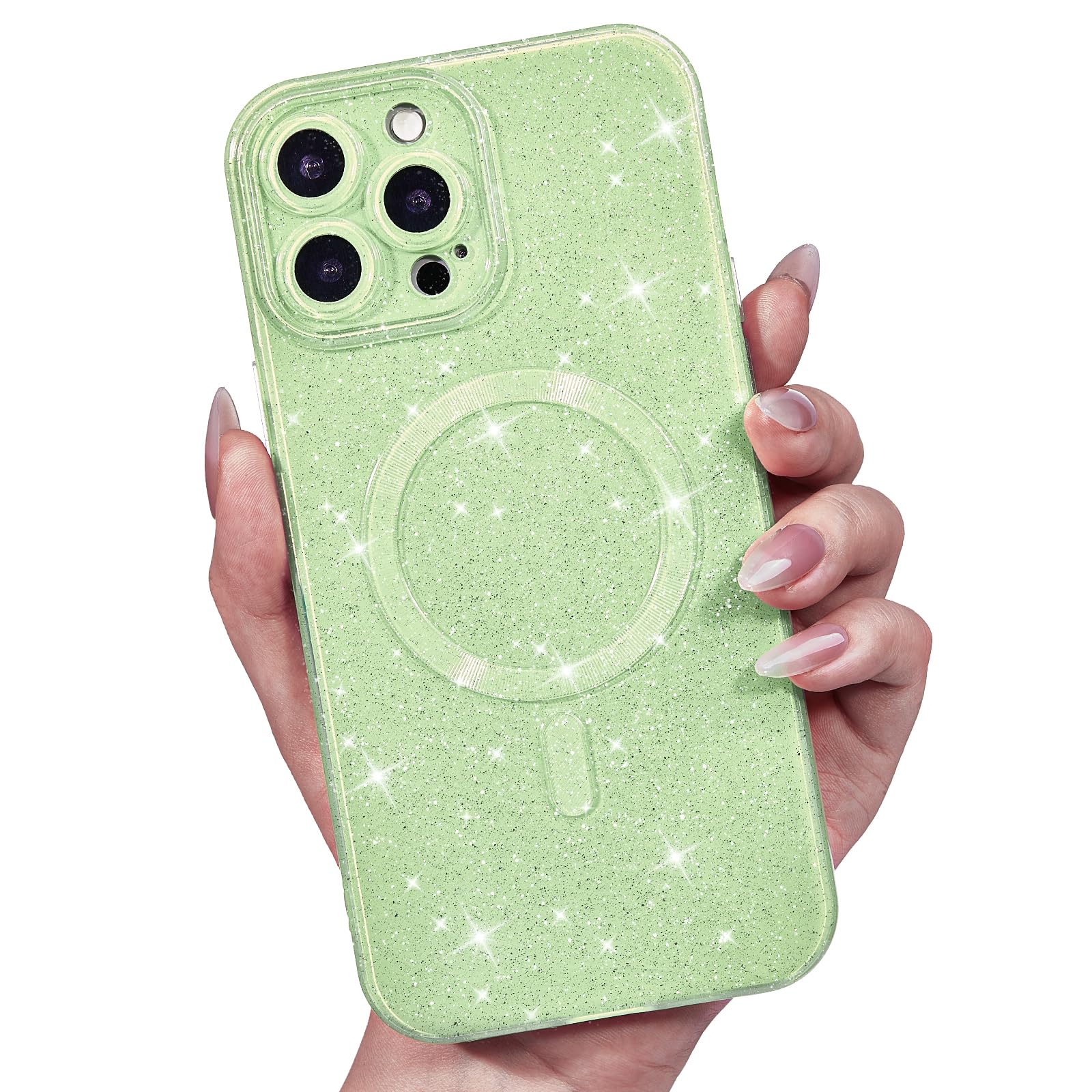LoeoeL for iPhone 13 Pro Max Case Glitter Compatible with Magsafe, Girly Cute Sparkly Magnetic Mag Safe Pretty Phone Case for Women, Bedazzled Bling