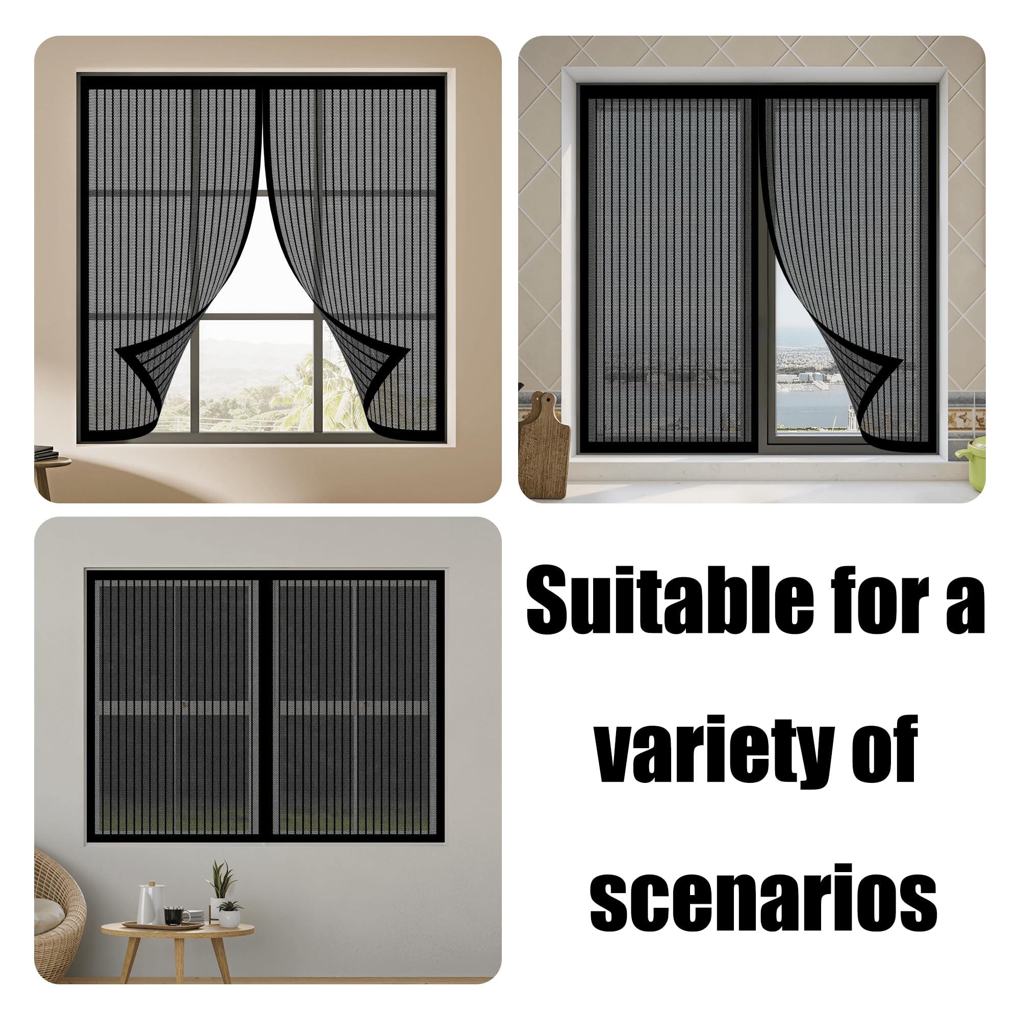 Zanzariera Magnetica 170 x 180 cm Autoadesiva Zanzariera Magnetica Adesivo Tenda Installazione Rapida Senza Attrezzi per Finestre Qualunque Piccole Grandi, Nero