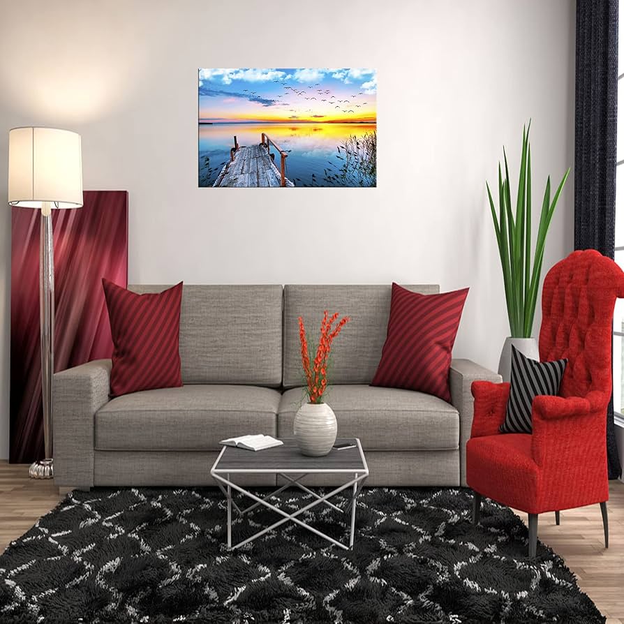 Amazon.co.jp: XXMWallArt FC2269 夕暮れ湖の桟橋 ウォール