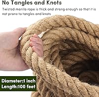 Vista 3 de Cuerda de Manila de 1 pulgada x 100 pies, cuerda de cáñamo natural, cuerdas de cáñamo decorativas grandes y gruesas, cuerdas náuticas trenzadas