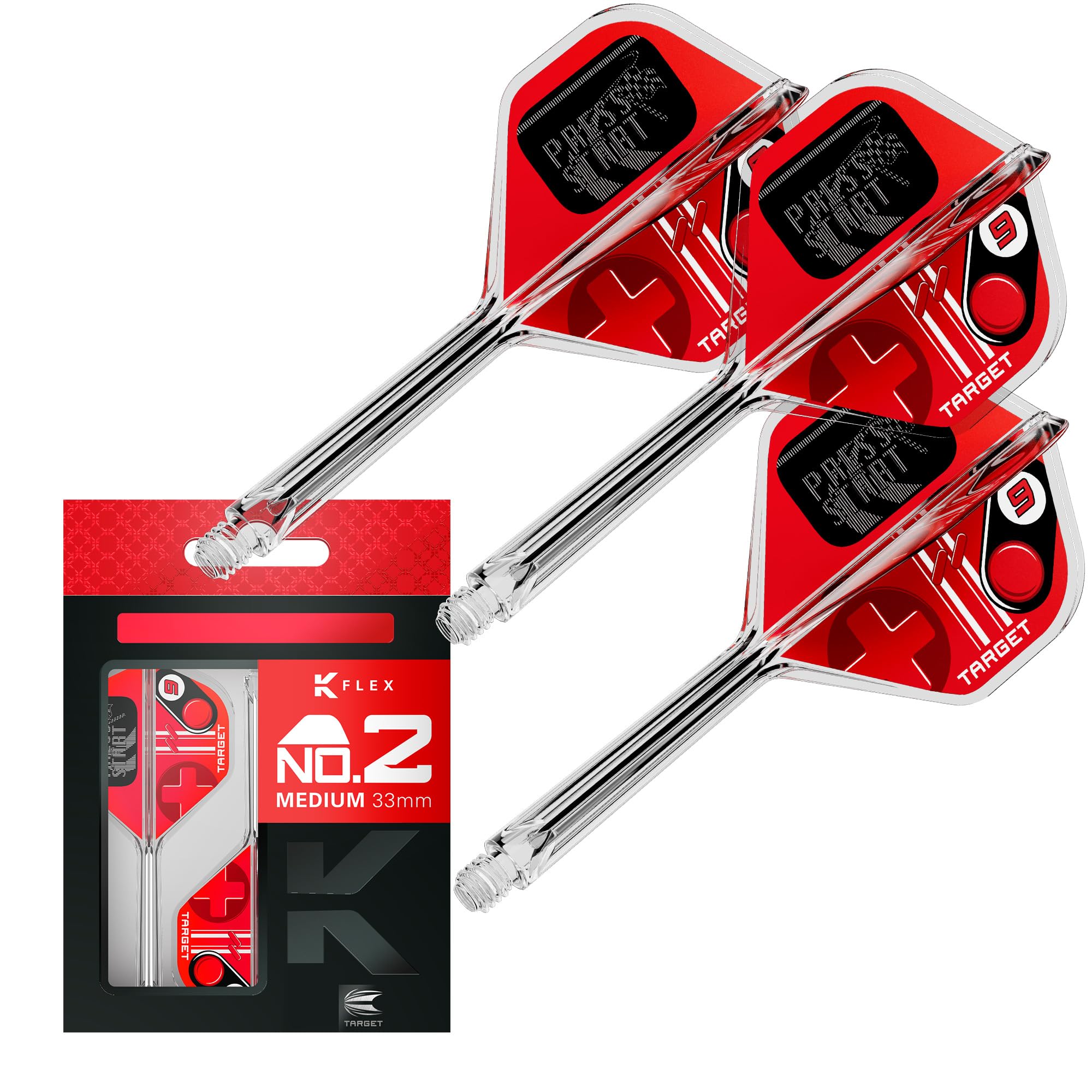 Target Darts K-Flex Press Start Dart Flights & Shafts, No.2 (Medium, 33mm) | Pack of 3 Kflex Integrated Flight & Shaft System, All In One Moulded Stem | Professional Dart Accessories