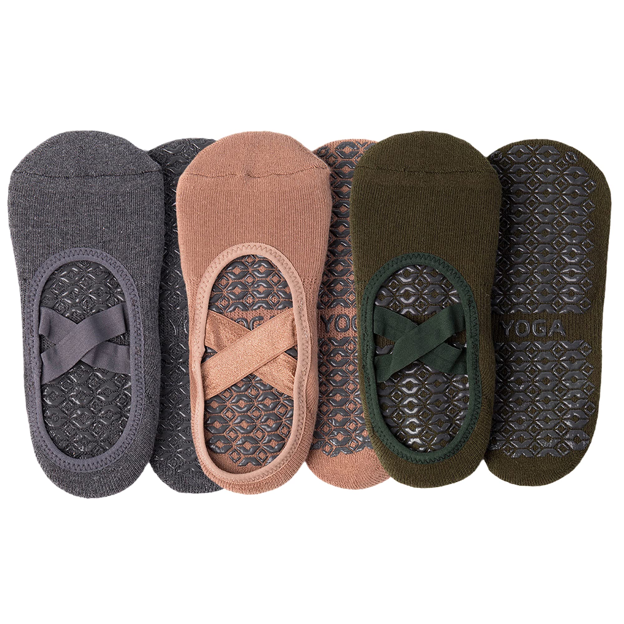 QIUNEEY Yoga short socks Pilates yoga socks Sport Anti-slip socks Women yoga Trainer socks Indoor Yoga Sock (Grey+Khaki+Green)