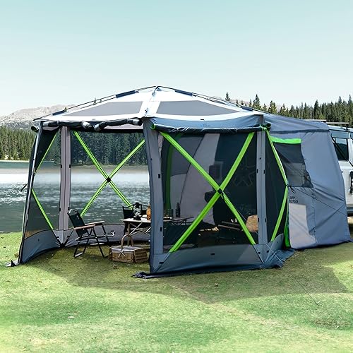 JOYTUTUS Tienda de campaña desplegable de doble uso para campamento, 11 x 11 pies para la familia, tienda de campaña para caravana trasera SUV para