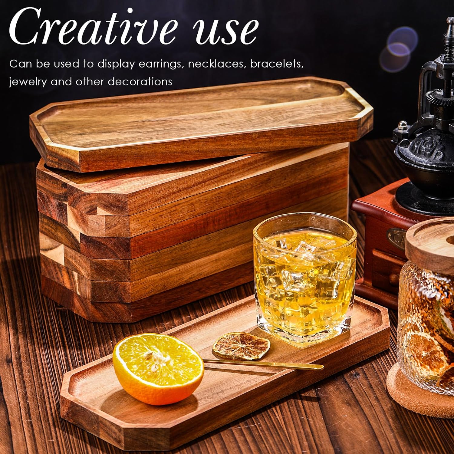 Dandat 12 Pack Wooden Serving Platter Acacia Wood Platters 12 x 5 Inch Rustic Serving Tray Rectangular Charcuterie Board Cheese Plate for Home Decor Dessert Vegetables Fruit Cookie - Image 6