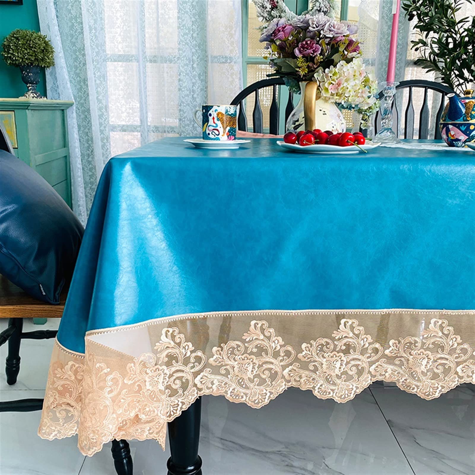 QBYRSSS Transparent Table Cover Protector Transparent Plastic Tablecloth Lace tablecloth Plastic Tablecloth VC Table Protector Cover PVC Wipe Clean Waterproof Square, 4 colors(B,170 * 170cm)