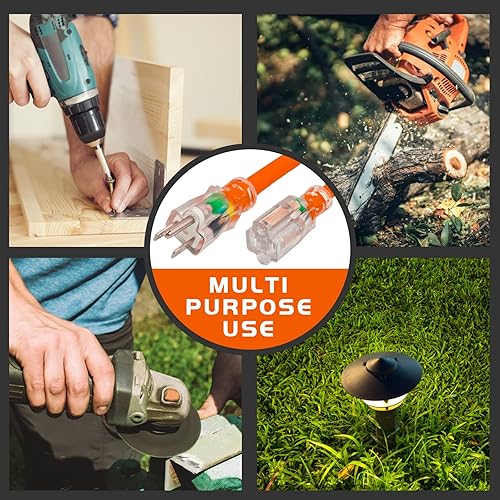 Miniatura 14 de Cable de extensión iluminado para exteriores 12/3 de 6 pies, calibre 12, 3 puntas, SJTW, resistente cable de extensión rojo neón con enchufe de 3