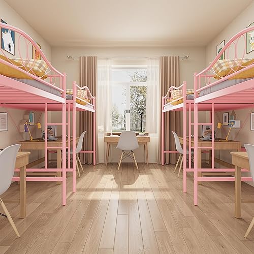 Miniatura 6 de GarveeHome Cama tipo loft de tamaño individual con escalera extraíble y barandilla de seguridad completa, cama tipo loft individual, marco de metal