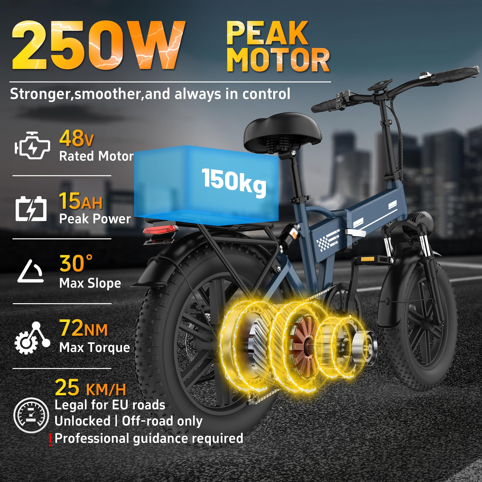 EGGKING Bicicletta Elettrica 20" x 4" Fat Tire, Autonomia 50-80 Km, Doppia Sospensione e 7 Velocità, E-Bike per Adulti, Batteria Rimovibile 48V 15 Ah, Display e Controllo APP