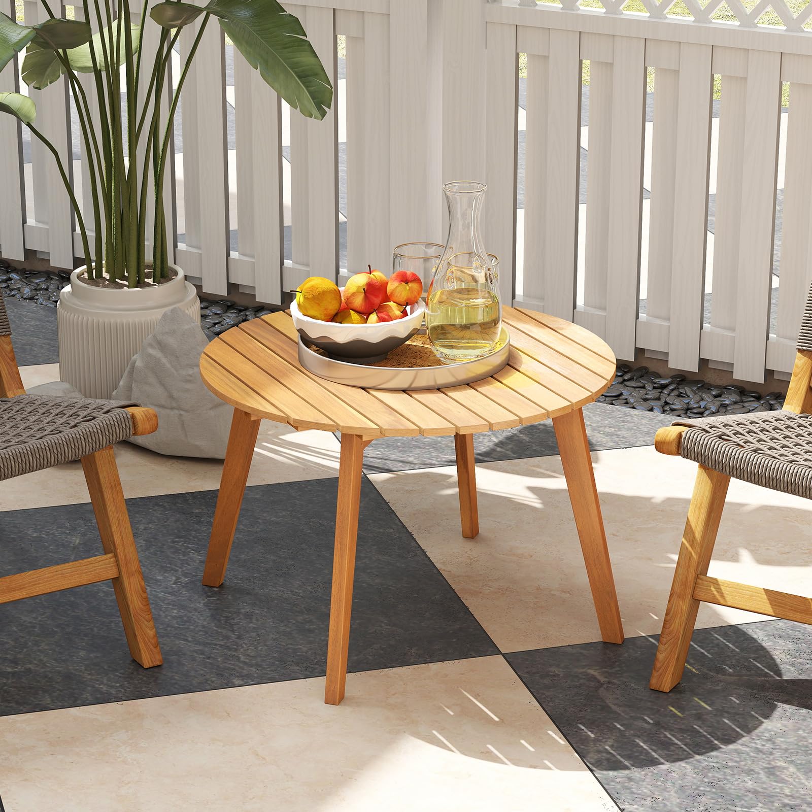 COSTWAY Tavolino da Esterno Rotondo 62 cm, in Legno Massello, Tavolino Laterale Basso da Giardino, Piccolo Tavolo da Caffè per Interno, Balcone, Terrazza e Patio, Montaggio Semplice