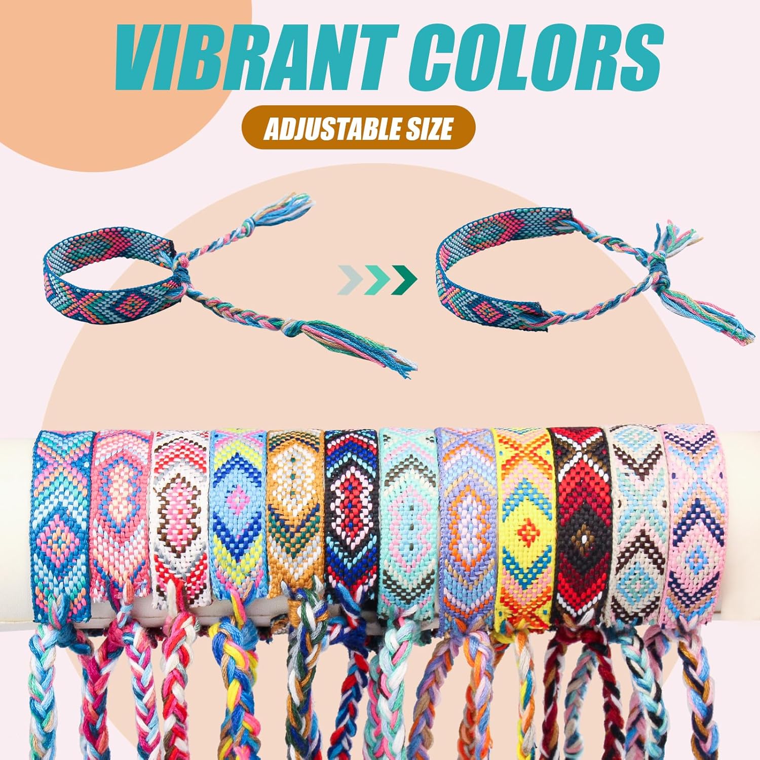 Woven Friendship Bracelets Adjustable Braided Bracelets Handmade Colorful Adjustable String Bracelets with a Sliding Knot Closure for Women - Image 2