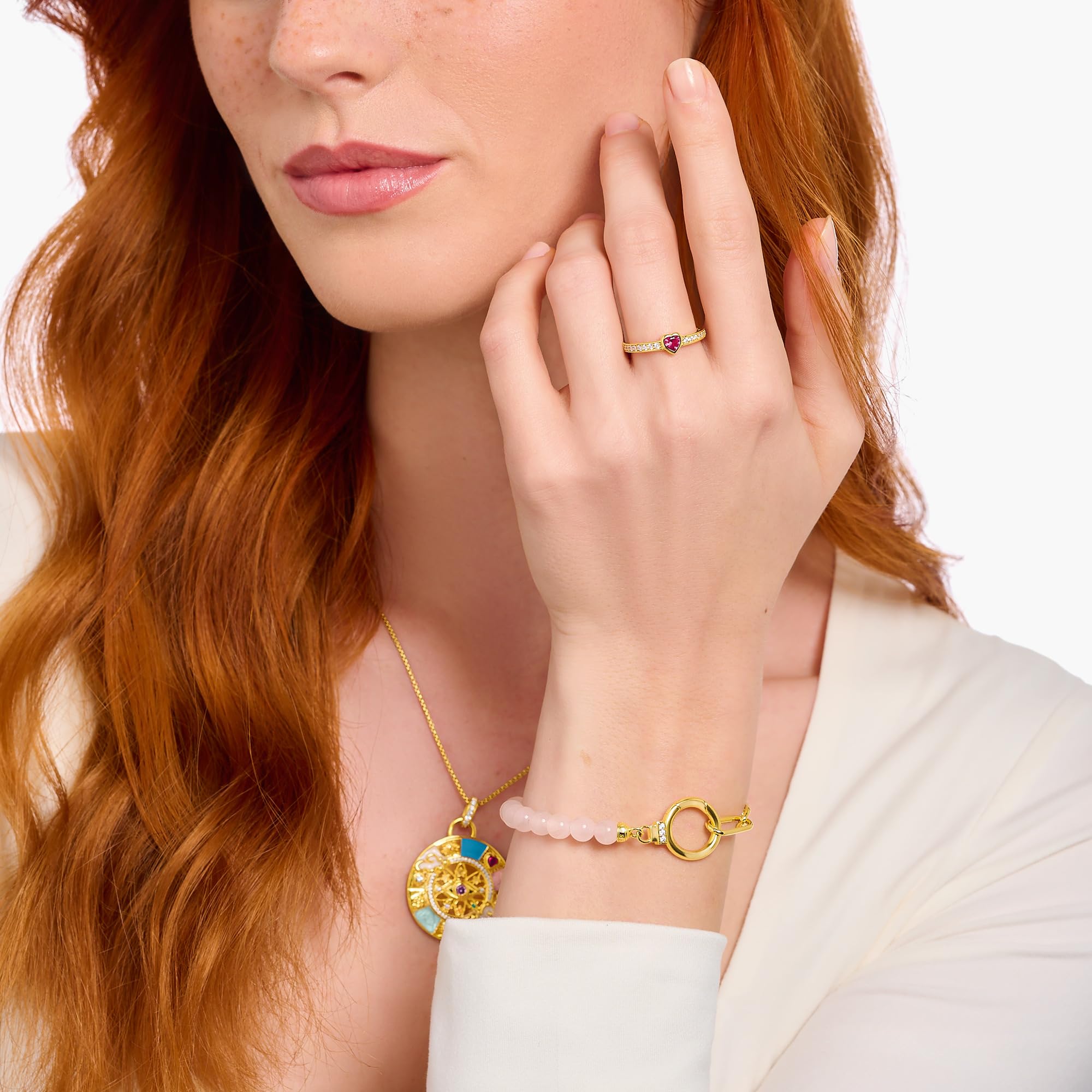 THOMAS SABO Solitärring mit rotem Stein in Herzschliff Silber 925 Sterlingsilber, 750 Gelbgold Vergoldung