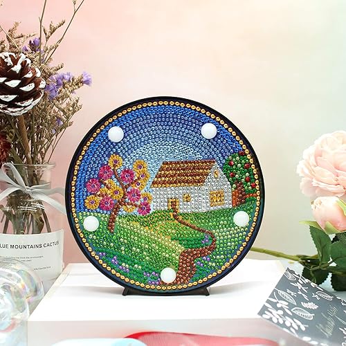 Miniatura 3 de Yobeyi Lámpara de pintura de diamante DIY con luces LED, kit de dibujo de cristal de taladro completo, luz nocturna de noche, manualidades