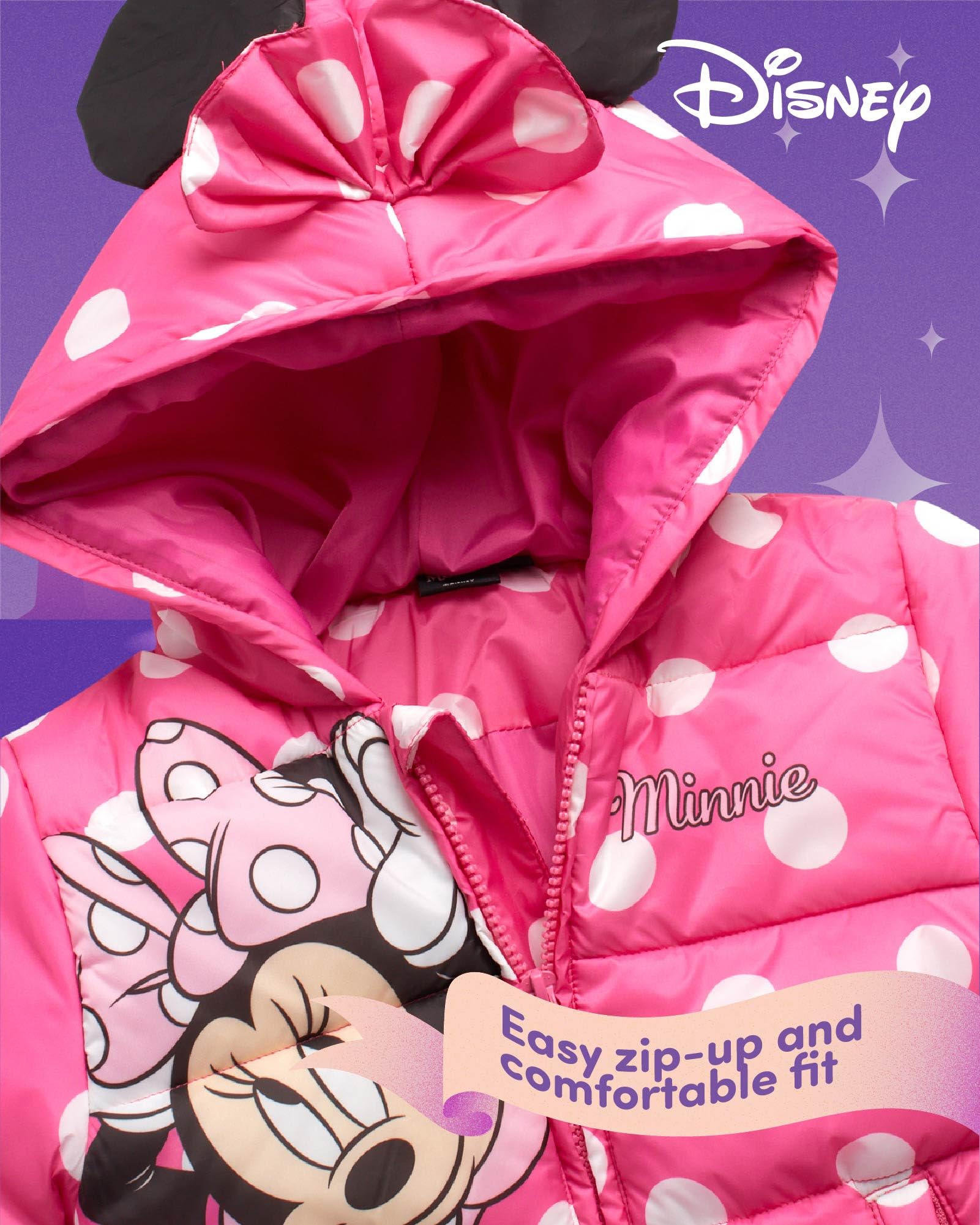 Disney - Juego de traje de nieve para niñas, Minnie Mouse, Lilo & Stich, 2 piezas, chamarra de esquí y pantalones de babero de nieve para niños pequeños (2T-7)