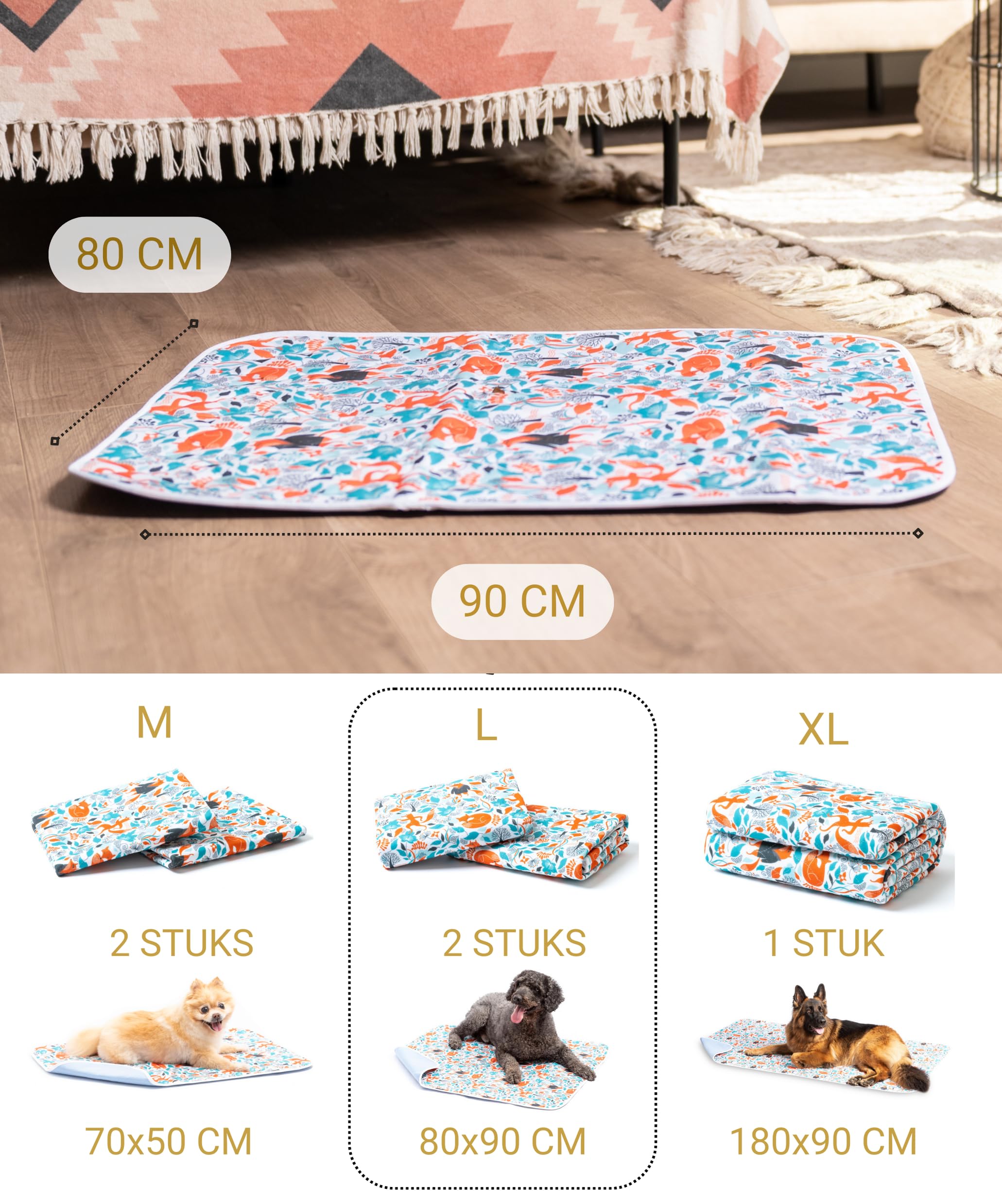 SILVERWOOF Luxe wasbare plasmatten voor middelgrote honden - 2x meer absorberend - herbruikbare en 100% waterdichte zindelijkheid trainingsmatten - puppy pads met anti-geur technologie -90x80cm (2st