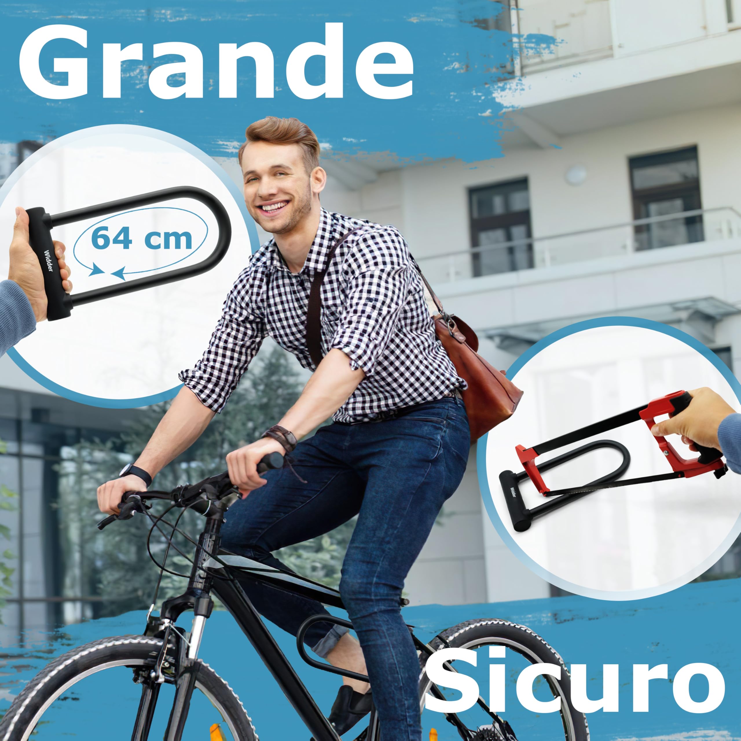WIDDER Antifurto ad arco bici estremamente sicuro [Acciaio cromato Livello di sicurezza 15] Arco massiccio 18 mm, Lucchetto 64 cm circonferenza con Supporto & 3 chiavi, Antifurto e‑Bike & e‑Scooter