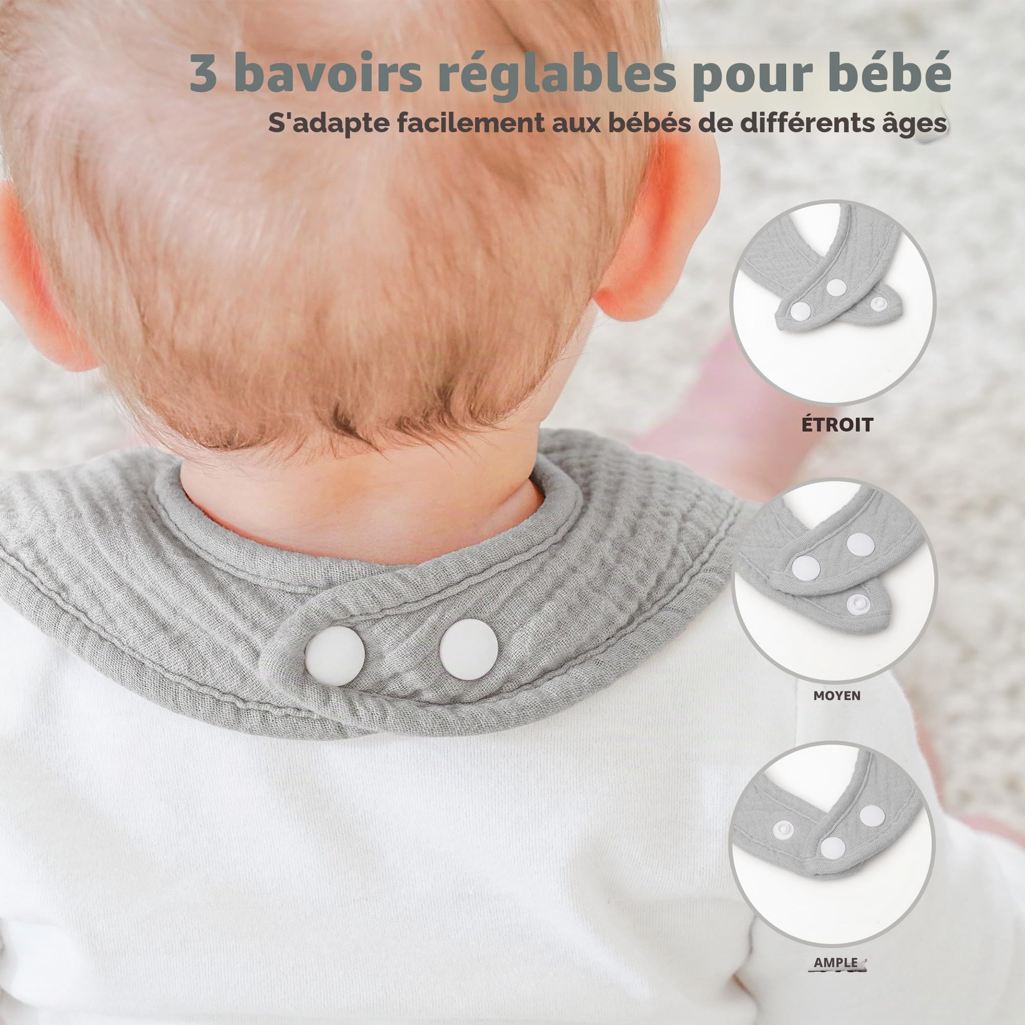 Susurration Bavoirs Bébé Mousseline Foulard, Doux Réglable Carré Bébé Bavoir 6 pack pour Unisexe Fille&Garçon