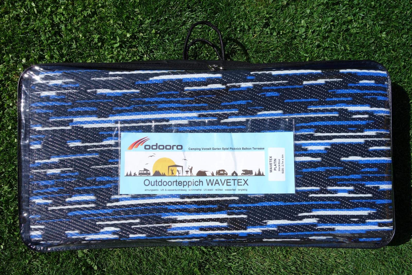 Outdoor Teppich ´´´odooro WAVETEX Platin 2,7m x 7m schwarz-blau *** VIELE GRÖSSEN + Farben ** 450 g/m² Camping Zeltteppich Vorzelt Garten Spieldecke Wohnwagen Camper