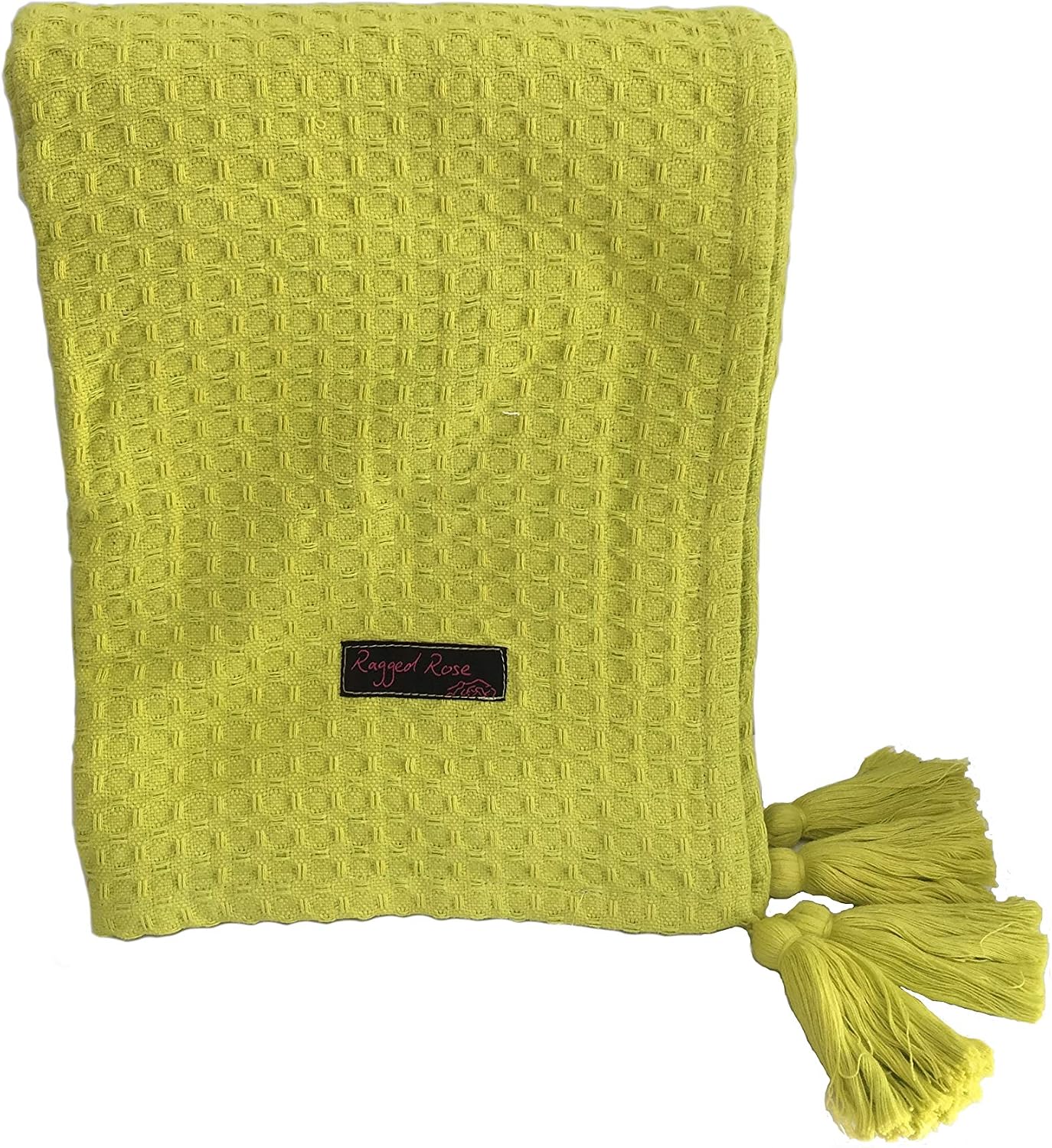 Ragged Rose 140 cm x 180 cm Waffle Throw, Versatile Indoor & Outdoor Throw Waffle Weave Cotton with Corner Tassles