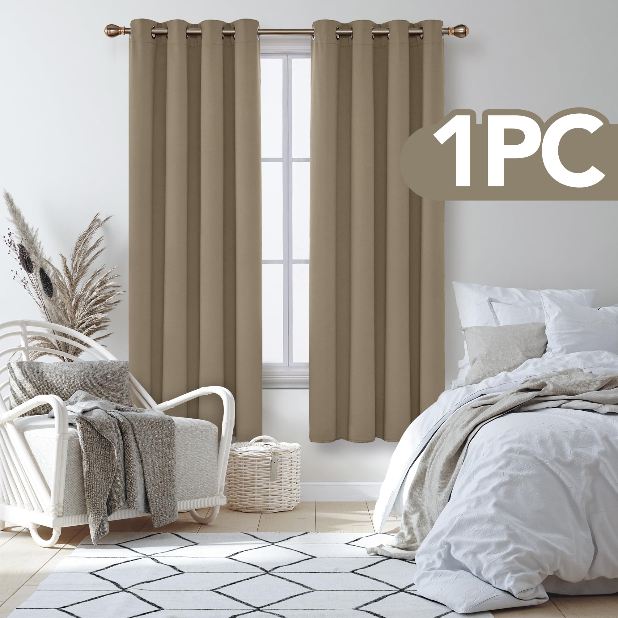 Deconovo Tenda Oscurante per Interni 183 CM Altezza, Termica Isolante con Anelli per Camera da Letto Moderna 1 Pannello, 132x183 CM, Cachi